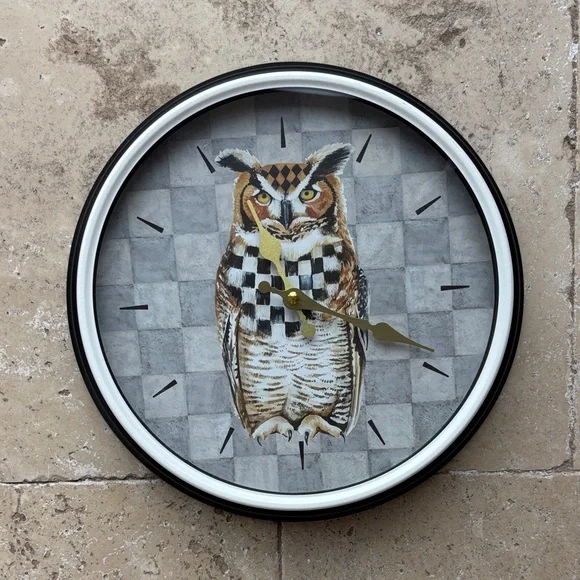 Mackenzie Childs Woodland Owl Wall Clock - Black and Gray - Picture 1 of 3